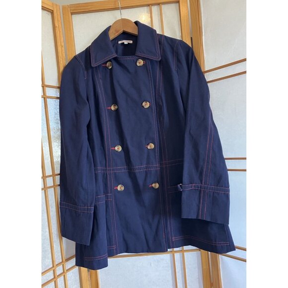 Women’s Francis Valentine Jacket Short Trench, Blue w/ red trim, Small - Picture 3 of 15